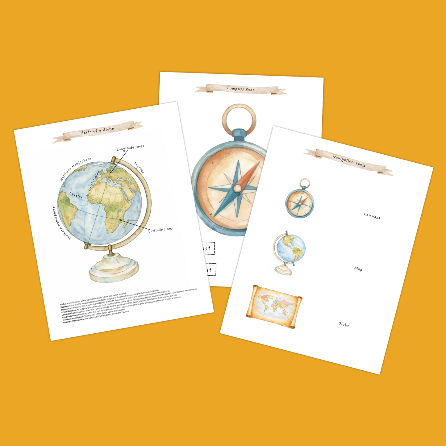 Compass, Map & Globe Activity Sheets